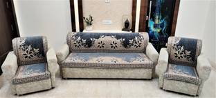 MHF Velvet, Chenille Floral 3+1+1 Seater Sofa Cover