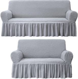 HOUSE OF QUIRK Polyester Striped 3+2 Seater Sofa Cover