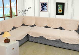 WiseHome Velvet Checkered 3+3 Seater L-Shape Sofa Cover