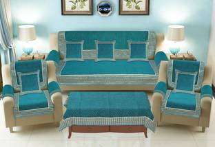 JAYVAAM Velvet, Jacquard, Chenille Polka, Striped 3+1+1 Seater Sofa Cover