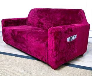 TURIYA Velvet, Polyester 3 Seater Sofa Plain Cover