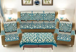 JAYVAAM Velvet, Jacquard, Chenille Striped 3+1+1 Seater Sofa Cover
