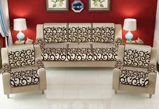 JAYVAAM Velvet, Jacquard, Chenille Striped 12 Seater Sofa Cover