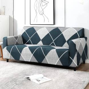 B BESTILO Polyester 4 Seater Sofa Checkered Cover