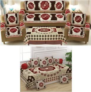 JAYVAAM Velvet, Jacquard, Chenille Floral 3+1+1 Seater Sofa Cover