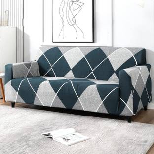 B BESTILO Polyester 4 Seater Sofa Checkered Cover