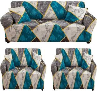 shringoori creations Polyester Geometric 3+1+1 Seater Sofa Cover