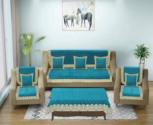 JAYVAAM Velvet, Jacquard, Chenille Floral 12 Seater Sofa Cover