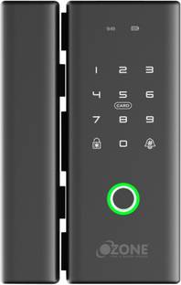 OZONE Smart Internal Door Lock for Glass Doors with 4-way Access Mobile App, Fingerprint, Password and RFID Card | Black Smart Door Lock