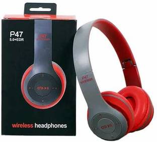 wishmechstore P47 Bluetooth Foldable Headphone with Mic High Bass Clear Sound Bluetooth (red) Smart Headphones
