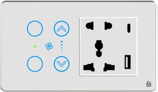 HomeMate Smart Touch Switch Panel | 2 Switch, 1 Fan & 1 Socket with Quick Charge USB's