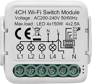 Ledgebit WiFi Smart Breaker Four Gang Module – 5A, App & Voice Control | Smart Switch