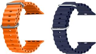 Priavy Ocean Smart Watch Strap Belt for Ultra Watch 49 mm, Series 8 / 7 45 mm, Series 6 / 5 / 4 44 mm, Series 3 42 mm, T800 Ultra, Watch 8 Ultra, i8 Pro Max, W26, T800. Smart Watch Strap(Orange, Blue) Smart Watch Strap
