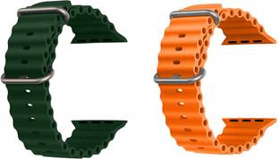 Priavy Ocean Smart Watch Strap Belt for Ultra Watch 49 mm, Series 8 / 7 45 mm, Series 6 / 5 / 4 44 mm, Series 3 42 mm, T800 Ultra, Watch 8 Ultra, i8 Pro Max, W26, T800. Smart Watch Strap(Green, orange) Smart Watch Strap