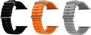 Priavy Ocean Smart Watch Strap Belt for Ultra Watch 49 mm, Series 8 / 7 45 mm, Series 6 / 5 / 4 44 mm, Series 3 42 mm, T800 Ultra, Watch 8 Ultra, i8 Pro Max, W26, T800. Smart Watch Strap(Black, orange, Grey) Smart Watch Strap