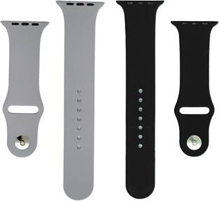 BLACK LOVIES Watch Strap Compatible with Apple Watch Straps 42mm 44mm, Soft Silicone Belt Sport Wristbands Smart Watch Band for iWatch Series SE 6/5/4/3/2/1 (PACK OF 2) Smart Watch Strap (BLACK- GREY) Smart Watch Strap