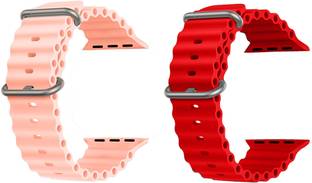 Priavy Ocean Smart Watch Strap Belt for Ultra Watch 49 mm, Series 8 / 7 45 mm, Series 6 / 5 / 4 44 mm, Series 3 42 mm, T800 Ultra, Watch 8 Ultra, i8 Pro Max, W26, T800. Smart Watch Strap(Pink, Red ) Smart Watch Strap