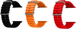 Priavy Ocean Smart Watch Strap Belt for Ultra Watch 49 mm, Series 8 / 7 45 mm, Series 6 / 5 / 4 44 mm, Series 3 42 mm, T800 Ultra, Watch 8 Ultra, i8 Pro Max, W26, T800. Smart Watch Strap(Black, orange, Red) Smart Watch Strap
