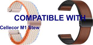 ACM WSM2628B22WTBR3891 Pack of 2 Watch Strap Woven Braided & Leather Magnetic Silicone 22mm for Cellec...