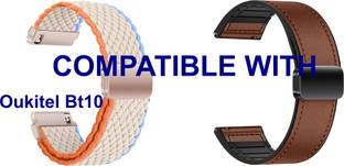 ACM WSM2628B22WTBR3887 Pack of 2 Watch Strap Woven Braided & Leather Magnetic Silicone 22mm for Oukite...