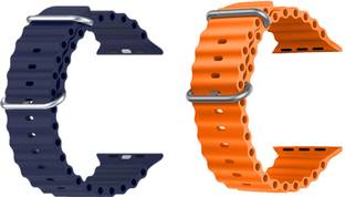 Priavy Ocean Smart Watch Strap Belt for Ultra Watch 49 mm, Series 8 / 7 45 mm, Series 6 / 5 / 4 44 mm, Series 3 42 mm, T800 Ultra, Watch 8 Ultra, i8 Pro Max, W26, T800. Smart Watch Strap(Blue, orange ) Smart Watch Strap