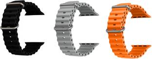 Priavy Ocean Smart Watch Strap Belt for Ultra Watch 49 mm, Series 8 / 7 45 mm, Series 6 / 5 / 4 44 mm, Series 3 42 mm, T800 Ultra, Watch 8 Ultra, i8 Pro Max, W26, T800. Smart Watch Strap(Black, Grey, Orange) Smart Watch Strap