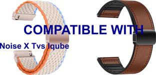 ACM WSM2628B22WTBR5176 Pack of 2 Watch Strap Woven Braided & Leather Magnetic Silicone 22mm for Noise ...