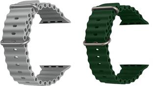 Priavy Ocean Smart Watch Strap Belt for Ultra Watch 49 mm, Series 8 / 7 45 mm, Series 6 / 5 / 4 44 mm, Series 3 42 mm, T800 Ultra, Watch 8 Ultra, i8 Pro Max, W26, T800. Smart Watch Strap(Grey, Green ) Smart Watch Strap
