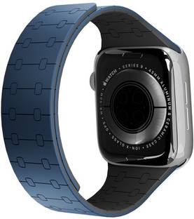 DailyObjects Blue Lightweight Velour Snap On Smartwatch Wrist Band/Straps | Compatible With Apple Watchbands (42/44/45/49mm) | High Strength Silicone With Water Resistant Material | Magnetic Closure | Adjustable Strap For Apple Ultra iWatch Series SE 9 8 7 6 5 4 3 2 1 Smart Watch Strap