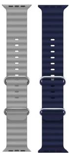 FunFlickers Smart Watch Strap Belt for Ultra Watch 49 mm, Series 8 / 7 45 mm, Series 6 / 5 / 4 44 mm, Series 3 / 2 / 1 42 mm, T800 Ultra, Watch 8 Ultra, i8 Pro Max, W26, T800. Smart Watch Strap (Grey, Blue) Smart Watch Strap