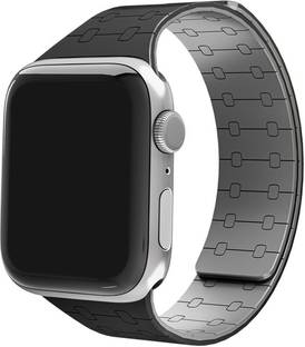 DailyObjects Black Lightweight Velour Snap On Smartwatch Wrist Band/Straps | Compatible With Apple Watchbands (42/44/45/49mm) | High Strength Silicone With Water Resistant Material | Magnetic Closure | Adjustable Strap For Apple Ultra iWatch Series SE 9 8 7 6 5 4 3 2 1 Smart Watch Strap