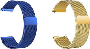 ACM Pack of 2 Watch Strap Magnetic for Noisefit Colorfit Vision (Blue/Gold) Smart Watch Strap