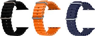 Priavy Ocean Smart Watch Strap Belt for Ultra Watch 49 mm, Series 8 / 7 45 mm, Series 6 / 5 / 4 44 mm, Series 3 42 mm, T800 Ultra, Watch 8 Ultra, i8 Pro Max, W26, T800. Smart Watch Strap(Black, orange, blue) Smart Watch Strap