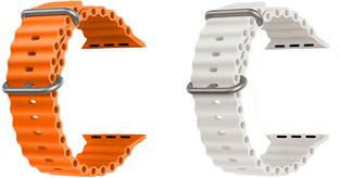 Priavy Ocean Smart Watch Strap Belt for Ultra Watch 49 mm, Series 8 / 7 45 mm, Series 6 / 5 / 4 44 mm, Series 3 42 mm, T800 Ultra, Watch 8 Ultra, i8 Pro Max, W26, T800. Smart Watch Strap(Orange, White ) Smart Watch Strap
