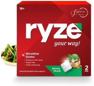 Ryze Nicotine Gums 2mg (Royal Paan) - Combo Pack of 3 x 9 Gum Blister Smoking Cessations
