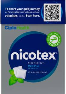 Cipla Nicotex Nicotine Mint Plus Gums 2mg | Helps to Quit Smoking | 15 Gums Each Pack Smoking Cessations