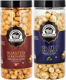 WONDERLAND Food Roasted Makhana Jalapeno and Tangy Masala Foxnuts (Combo of 100 g Each)