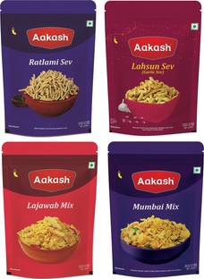 AAKASH Namkeen Sev & Mixture Combo |Traditional Spicy Namkeen | Pack of 4, 350 Gm Each