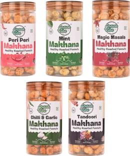 SnackVibe Roasted Makhana Healthy Snack Peri Peri+Mint+Magic Masala+Chilli Garlic+Tandoori
