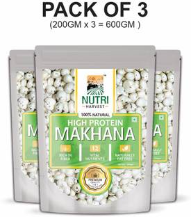 Nutri Harvest Jumbo Fox Nuts Phool Makhana,600g |Maintain Weight| High Protein (Pack of 3)