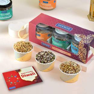 Keeros Healthy Gift Hamper for Diwali with Card | Premium Glass Jars Gift Hamper