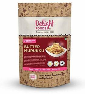 Delight Foods Butter Murukku - Karnataka Classic Snacks |Fried in Cold Pressed Sunflower Oil | No Preservatives | Namkeen | Savory