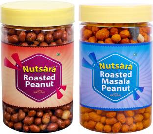 nutsara spicy Roasted Peanuts 300gm & Masala Coated Peanut 250gm Combo in Jar (550GM)