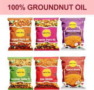 Let's Try Namkeen Combo(Aloo,Garlic&Onion Bhujia,Crunchy & Peanut Party Mix,Navratan Mix)