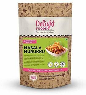 Delight Foods Masala Murukku - Karnataka Classic Snacks |Fried in Cold Pressed Sunflower Oil | No Preservatives | Namkeen | Savory
