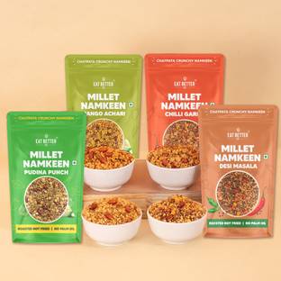 EAT BETTER CO Millet Namkeen Combo – Desi Masala, Mango Achari, Cheesy & Chilli Garlic