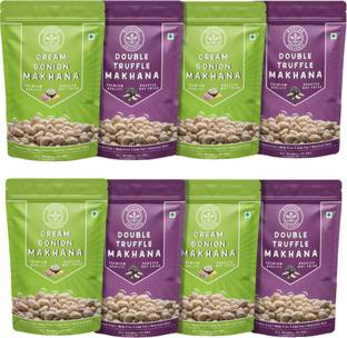 Rooted Delights Cream and Onion & Double Truffle Flavored Makhana, Premium Roasted Foxnuts