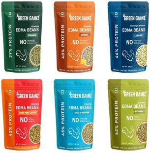 Green Gainz Roasted Edamame all 6 Flavours Combo | 100% Veg Protein Rich Snacks