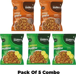 Happy's Roasted Chana 2 Hing Jeera + 3 Lemon Pudina 200 gm Chana Pack Of 5