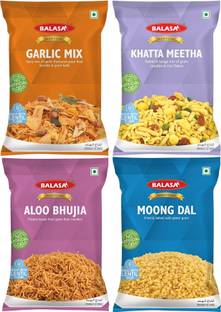 balasa Combo Pack of 4 (Aloo Bhujia, Garlic Mix , Moong Dal & Khatta Meetha)